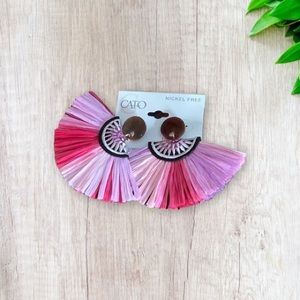 Pink and Lavender Straw Fan style Earrings
